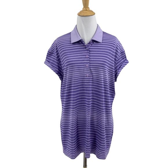 Nike Polo Shirt Womens L Large Lilac Purple Stripe Dri Fit Sport Cuffed Golf - Picture 1 of 11